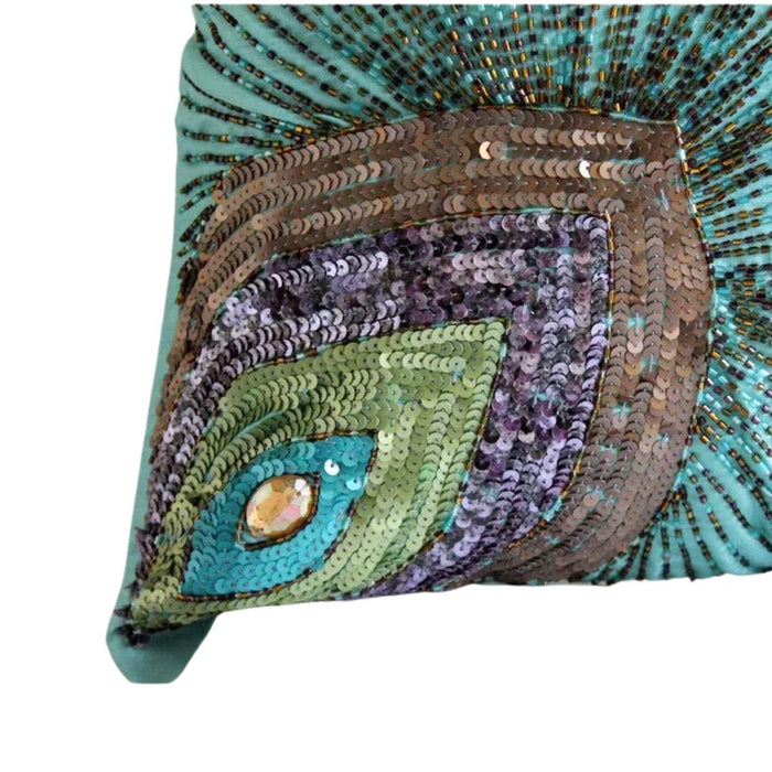Peacock Grace - Aqua Blue Art Silk Throw Pillow Cover