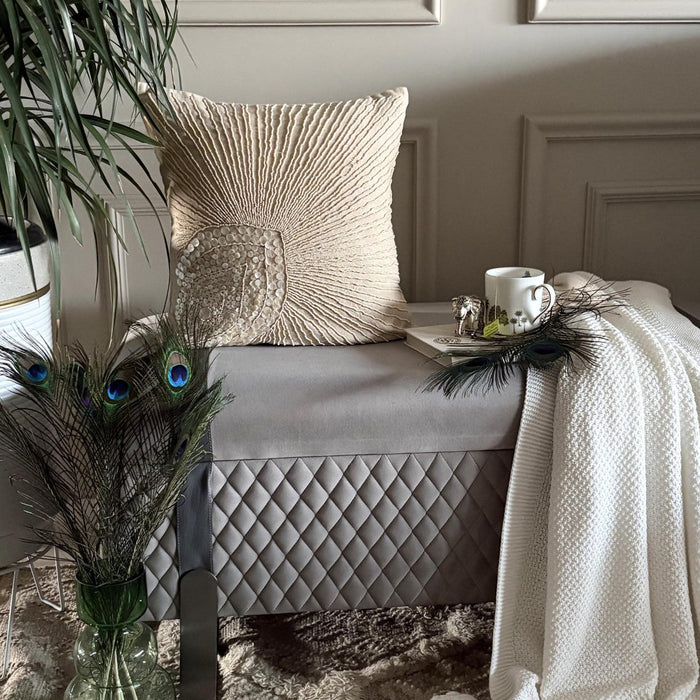 Peacock Pearls - Natural Beige Cotton Linen Throw Pillow Cover