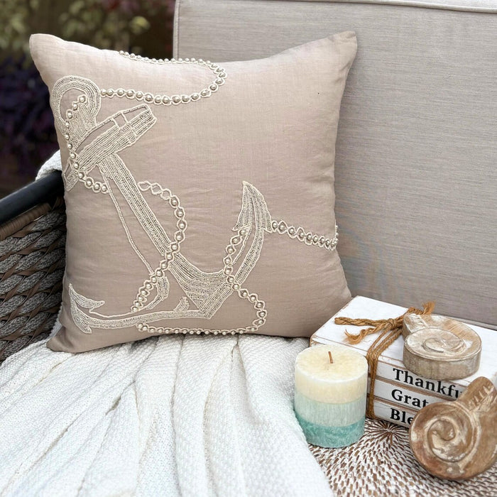Pearl Anchor - Mocha Cotton Linen Decorative Euro Sham