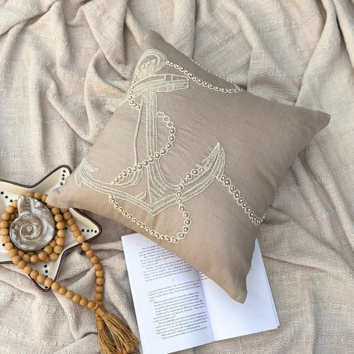 Pearl Anchor - Mocha Cotton Linen Decorative Euro Sham