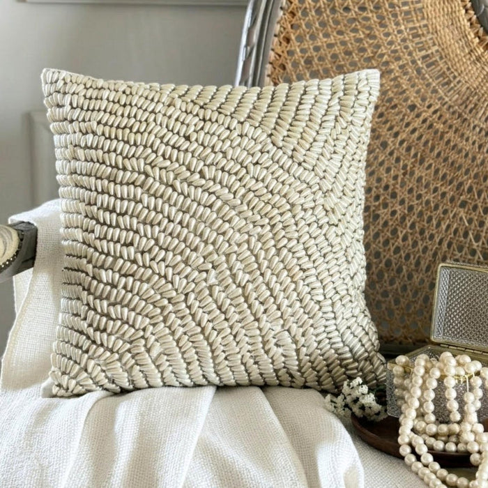 Pearl Dance - Pearl Ivory Art Silk Throw Pillow Cover