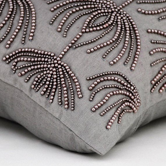 Pearl Harvest - Gray Cotton Linen Throw Pillow Cover