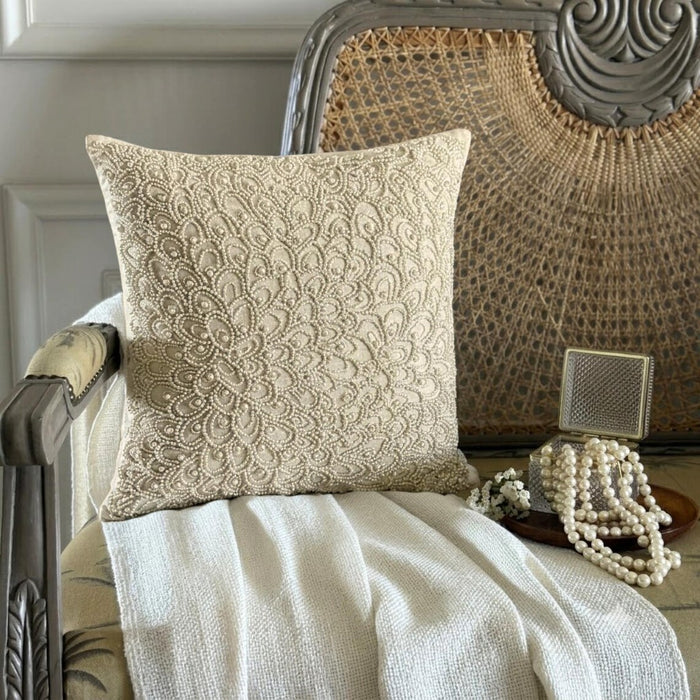 Pearl Haven - Natural Beige Cotton Linen Throw Pillow Cover
