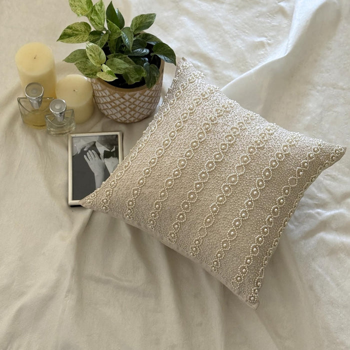 Pearl Ivy - Pearl Ivory Art Silk Throw Pillow Cover