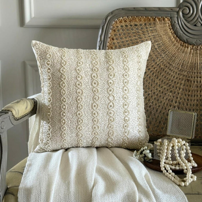 Pearl Ivy - Pearl Ivory Art Silk Throw Pillow Cover