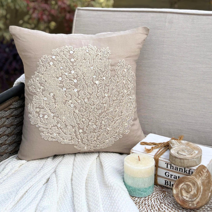 Pearl Weeds - Mocha Cotton Linen Decorative Euro Sham