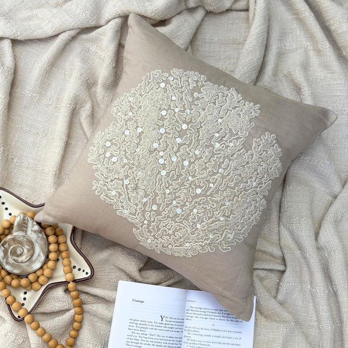 Pearl Weeds - Mocha Cotton Linen Decorative Euro Sham