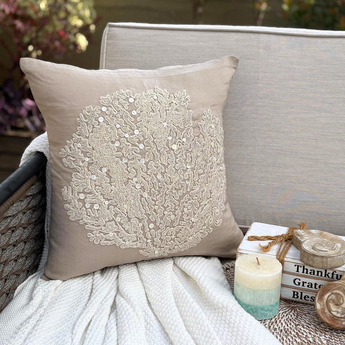 Pearl Weeds - Mocha Cotton Linen Decorative Euro Sham