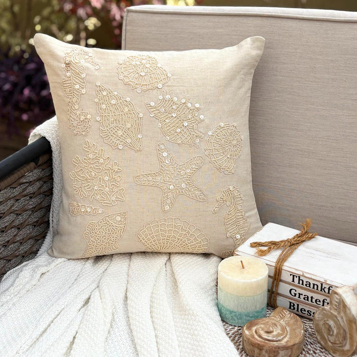 Pearly Sea Bed - Natural Beige Linen Decorative Euro Sham