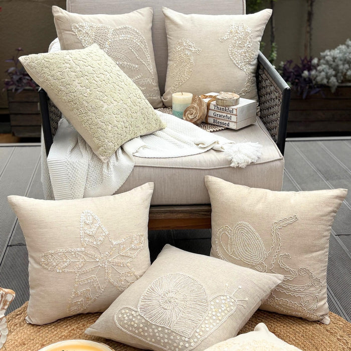 Pearly Sea Bed - Natural Beige Linen Decorative Euro Sham