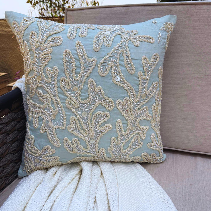 Pearly Sea Tangle - Light Blue Cotton Linen Decorative Euro Sham