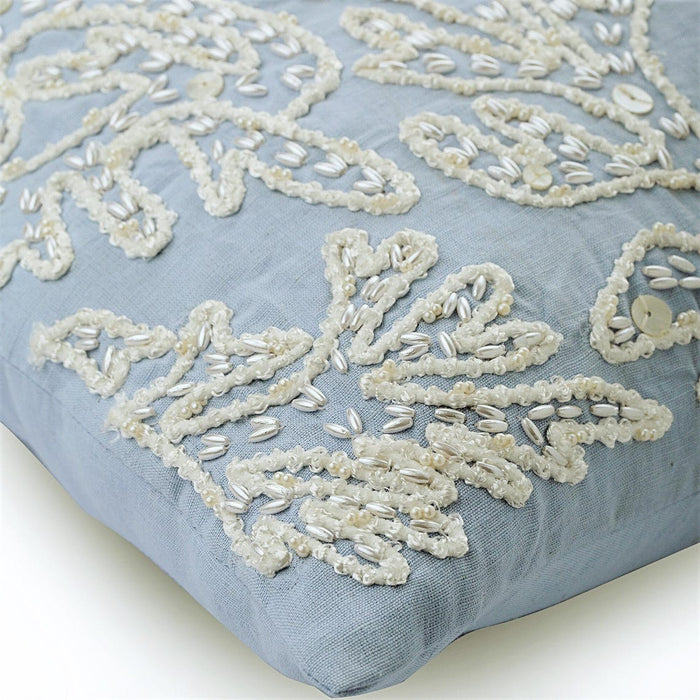 Pearly Sea Tangle - Light Blue Cotton Linen Decorative Euro Sham