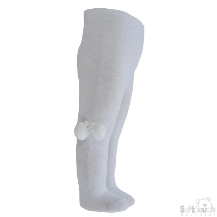 Plain White Tights With Pom Pom - NB-18M - T45-W - Kidswholesale.co.uk