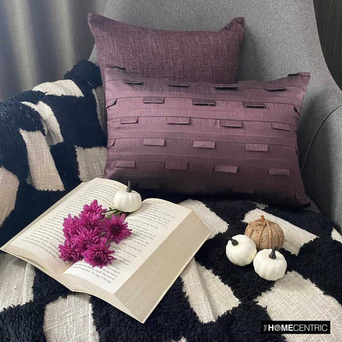 Plum Stripe - Art Silk Plum Decorative Decorative Lumbar  Pillow Cover