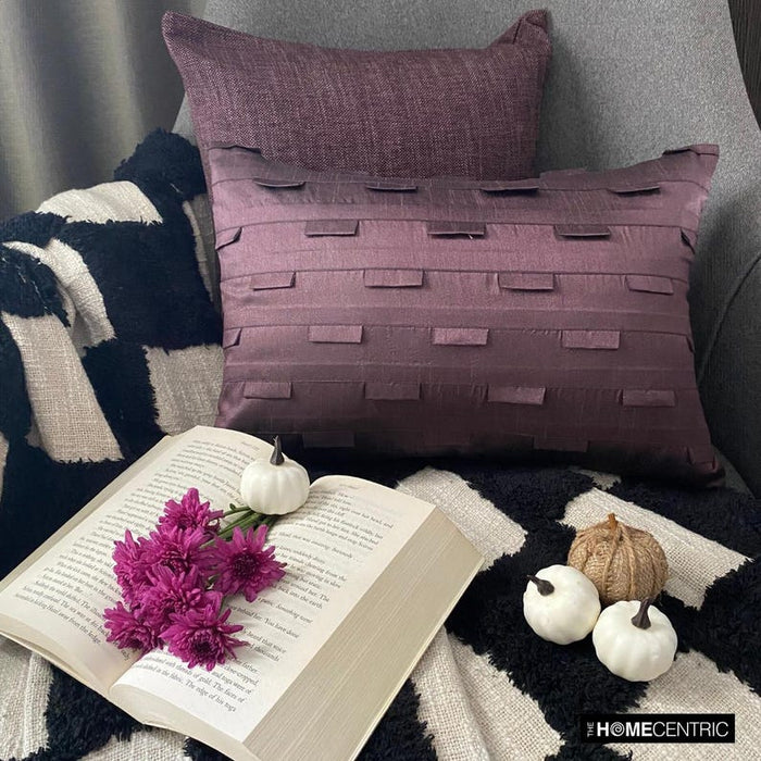 Plum Stripe - Art Silk Plum Decorative Decorative Lumbar  Pillow Cover