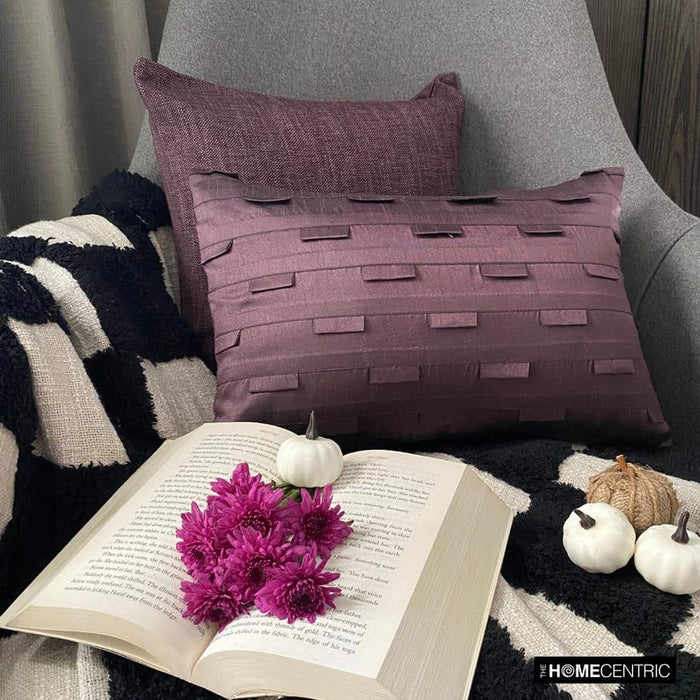 Plum Stripe - Art Silk Plum Decorative Decorative Lumbar  Pillow Cover