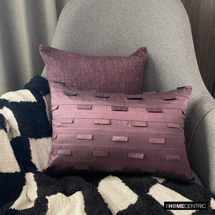 Plum Stripe - Art Silk Plum Decorative Decorative Lumbar  Pillow Cover