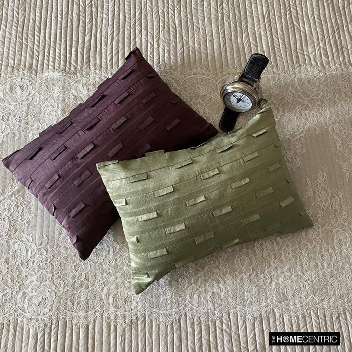 Plum Stripe - Art Silk Plum Decorative Decorative Lumbar  Pillow Cover