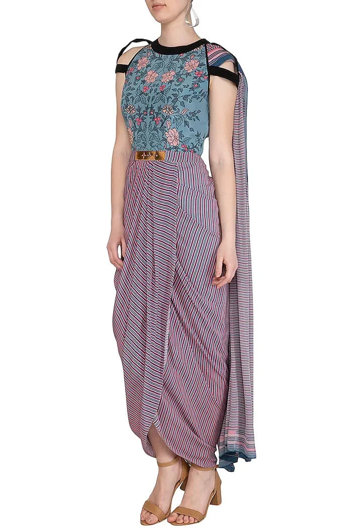 Powder Blue Gown Saree Singapore