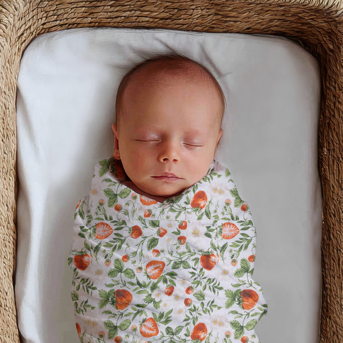 PRE-ORDER: 4-in-1 Muslin Cotton Swaddle Blanket - Strawberry Fields