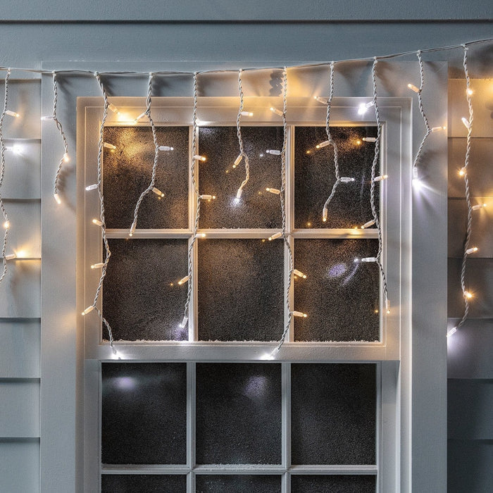 Pro Connect 8m 400 Warm White Sparkling Connectable Icicle Lights White Cable
