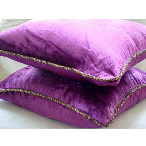 Purple Shimmer - Purple Velvet Decorative Euro Sham