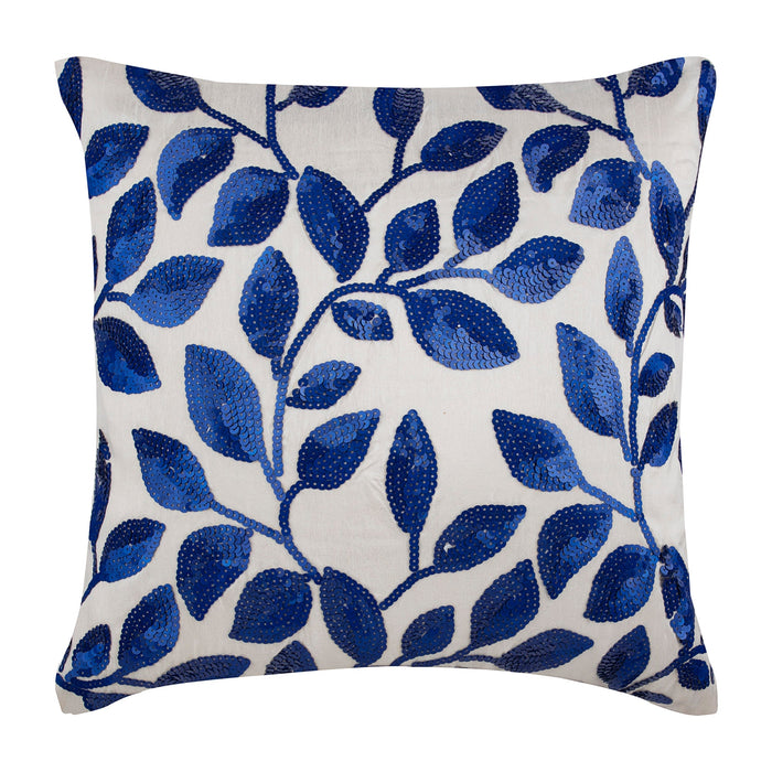 Rainy Blue Leaves - Mocha Cotton Linen Throw Pillow Cover