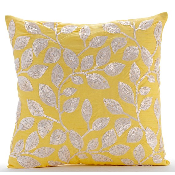 Rainy Blue Leaves - Mocha Cotton Linen Throw Pillow Cover