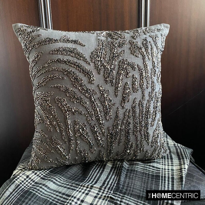 Raving Night - Charcoal Gray Linen Decorative Throw Pillow Cover