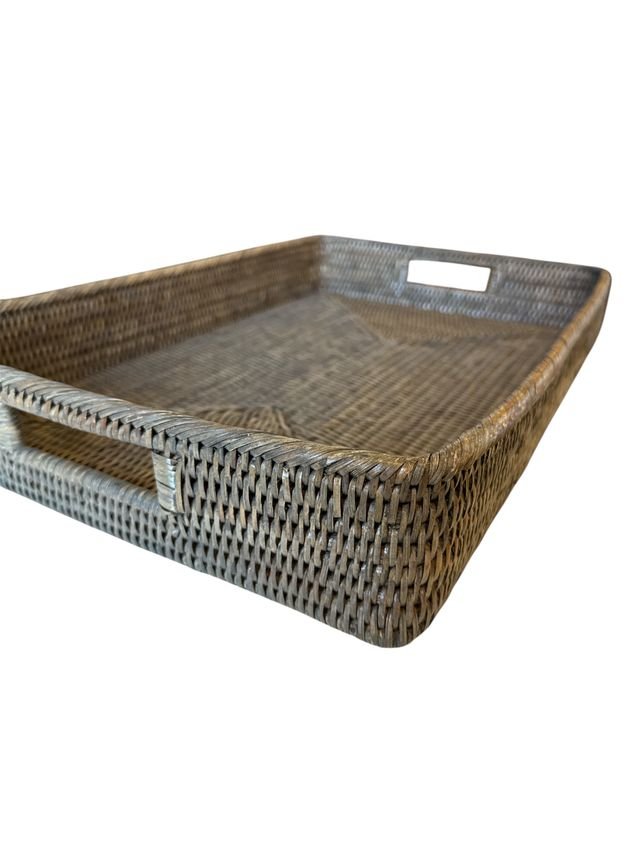 Rectangular Rattan Tray | Inside Handles | Old Grey - Suzie Anderson Home
