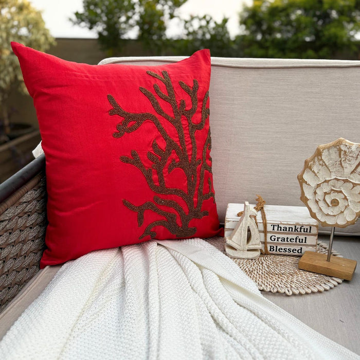Red Art Silk Throw Pillow Cover - Coral Rhapsody