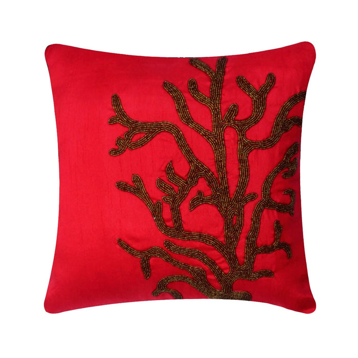 Red Art Silk Throw Pillow Cover - Coral Rhapsody