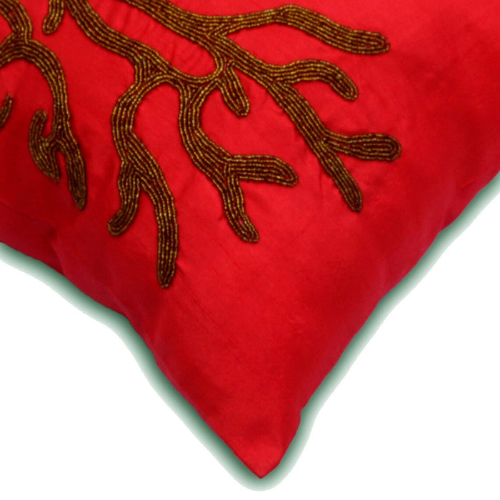 Red Art Silk Throw Pillow Cover - Coral Rhapsody