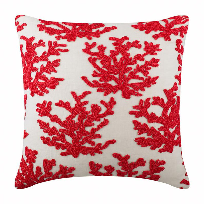 Red Corals - Red Cotton Linen Decorative Euro Sham