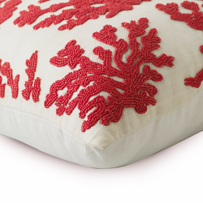 Red Corals - Red Cotton Linen Decorative Euro Sham