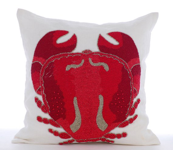 Red Crab Craze - Red Cotton Linen Decorative Euro Sham