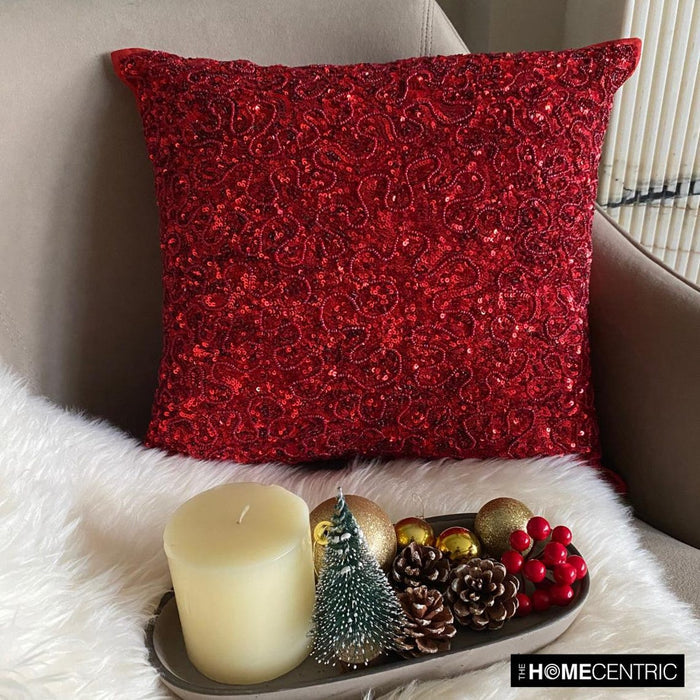 Red Glitterati - Red Silk Throw Pillow Cover
