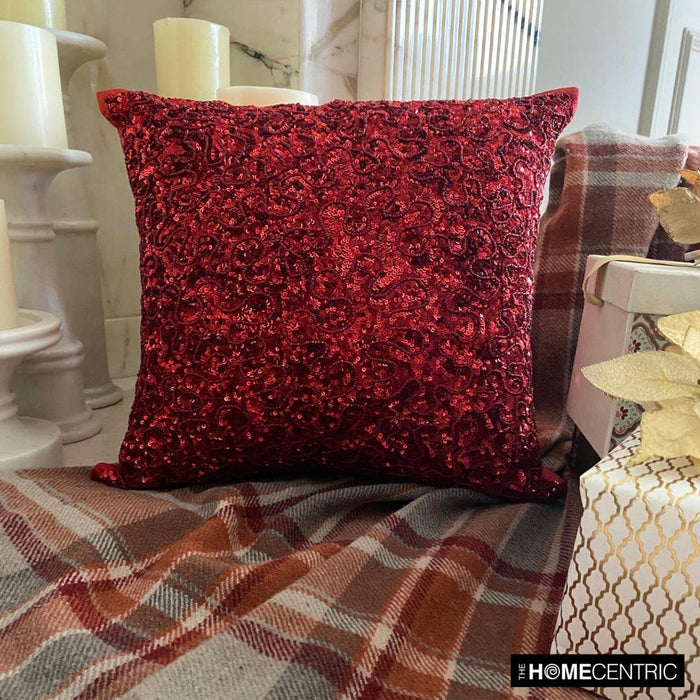 Red Glitterati - Red Silk Throw Pillow Cover