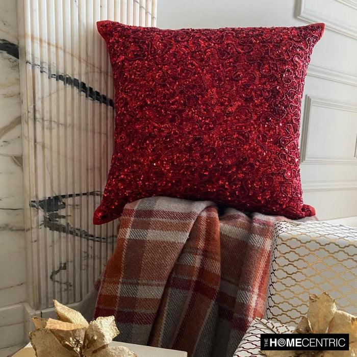 Red Glitterati - Red Silk Throw Pillow Cover