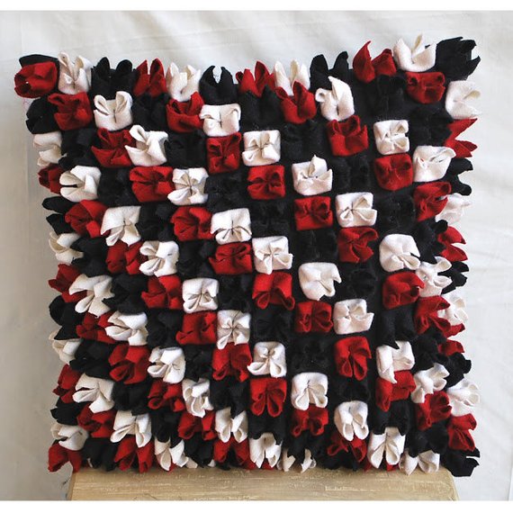 Red N Black Blossom - Red & Black Felt Throw Pillow Cover