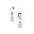 Red, White Rhinestones with White Glass Dangle Earrings