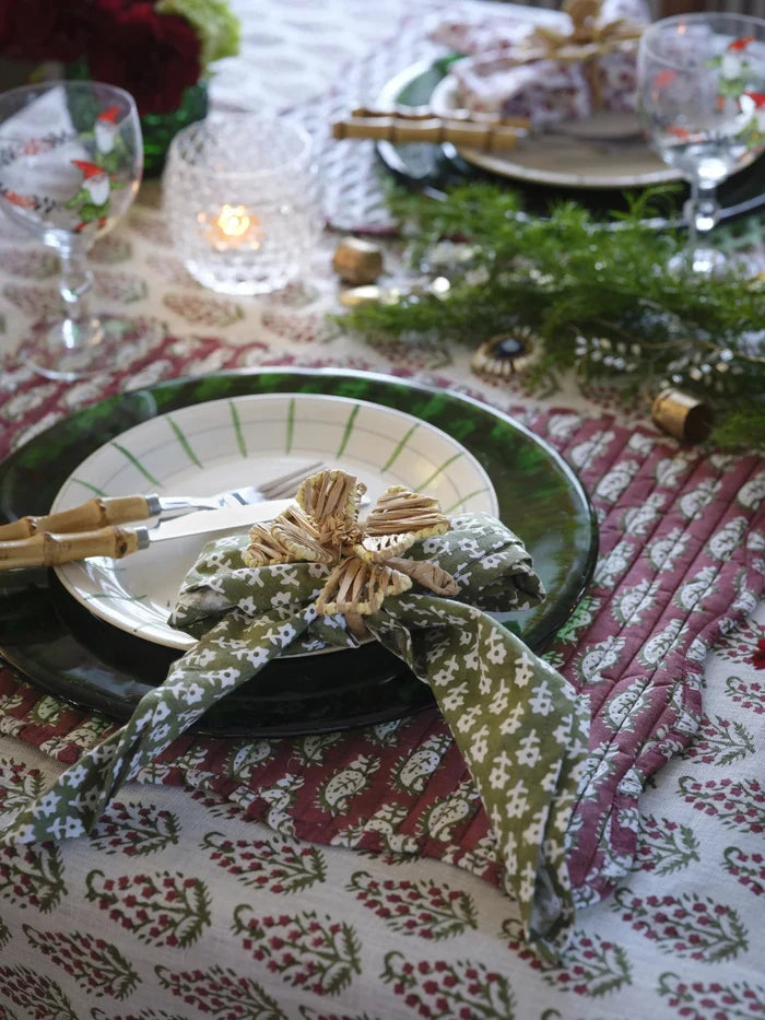 Reversible Paisley Quilted Organic Cotton Placemats | SET OF 2 | Red & Green - Suzie Anderson Home