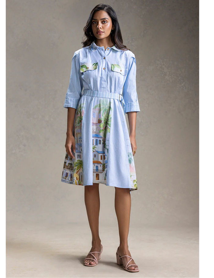 Riviera Blue Paneled Flared Dress
