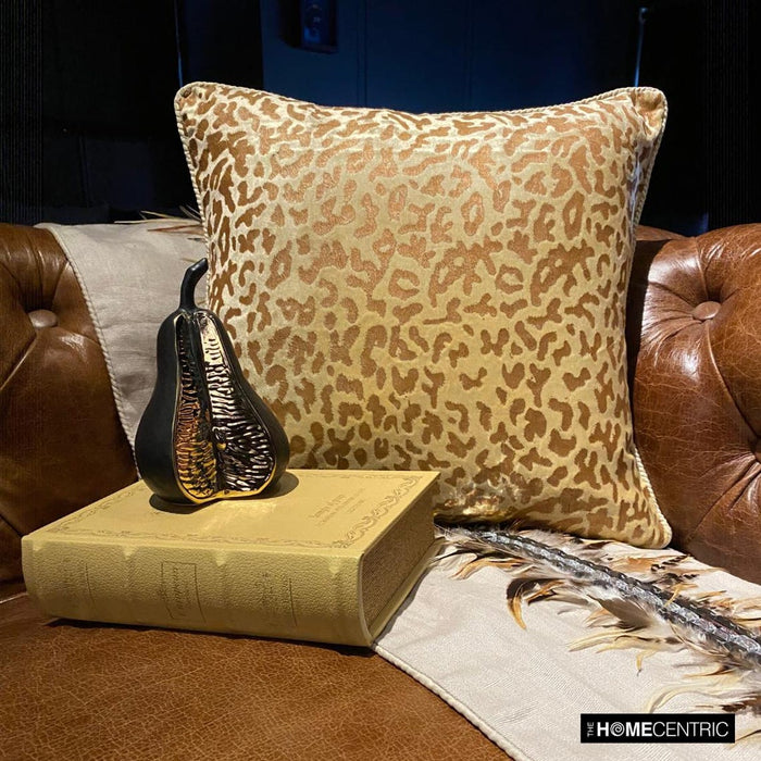 Roar - Beige Velvet Throw Pillow Cover