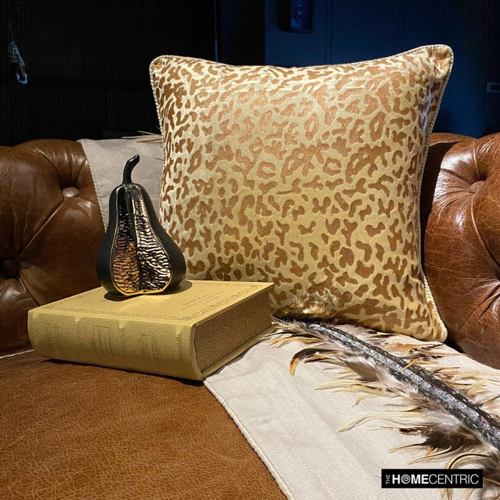 Roar - Beige Velvet Throw Pillow Cover