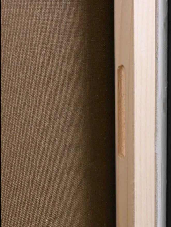 Close-up of the reverse side of the wall art showing a carved wooden hanging groove set into the frame, designed for secure and easy wall mounting.
