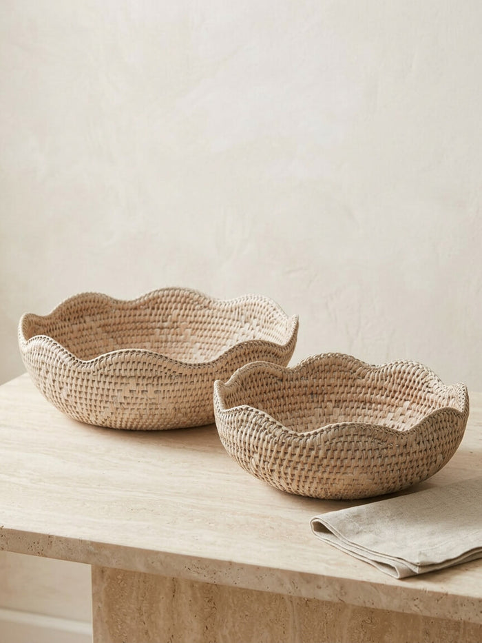 Roslin Rattan Scallop Edge Bowl - White