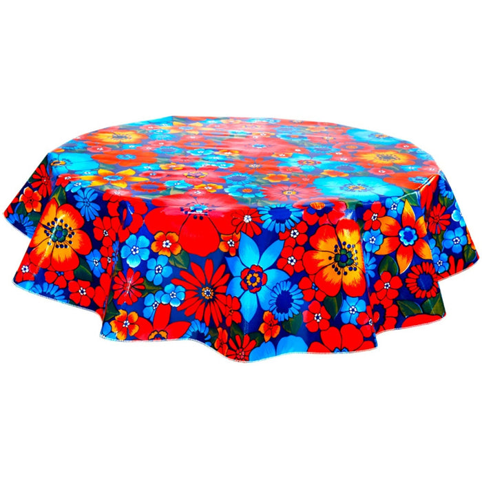 freckled sage round betty's bunch navy blue oilcloth tablecloth
