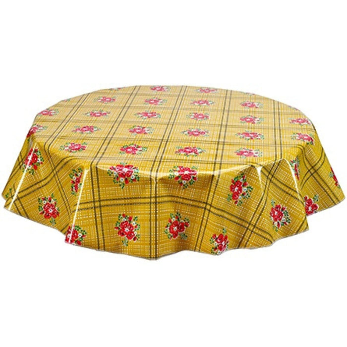 freckled sage round bouquet tan oilcloth tablecloth