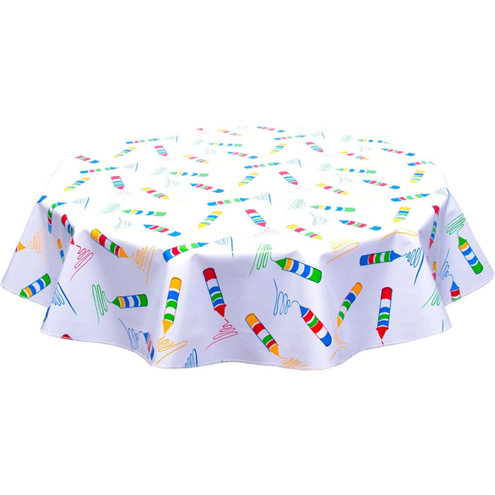 round crayons oilcloth tablecloth